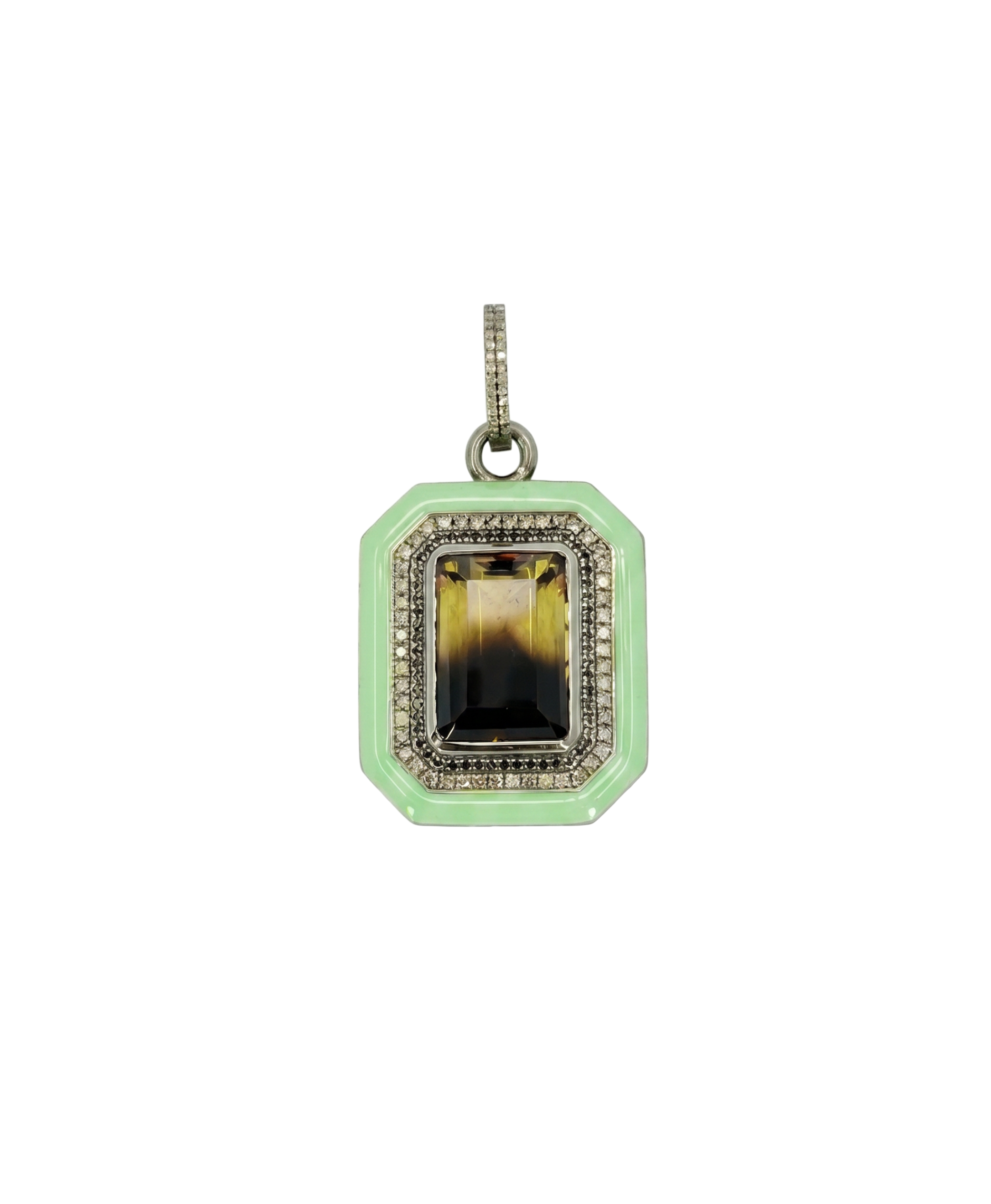Gold ring with colorful gemstones on a white background